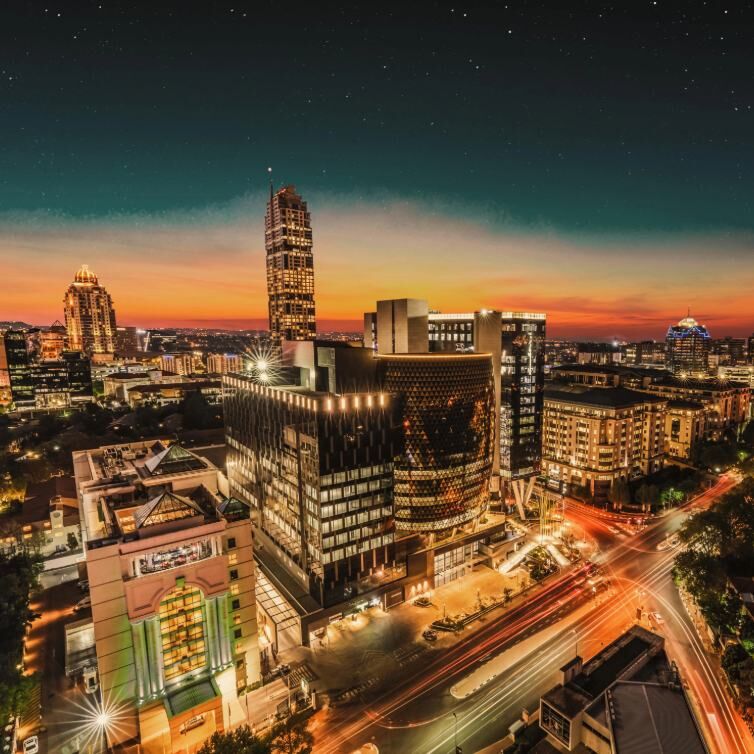 Johannesburg Skyline bei Nacht