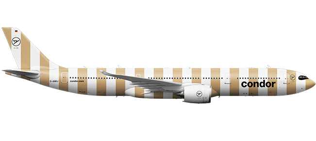 Lateral perspective of an airplane in a striped look