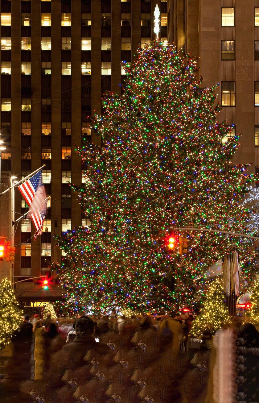 Christmas tree at night in New York City