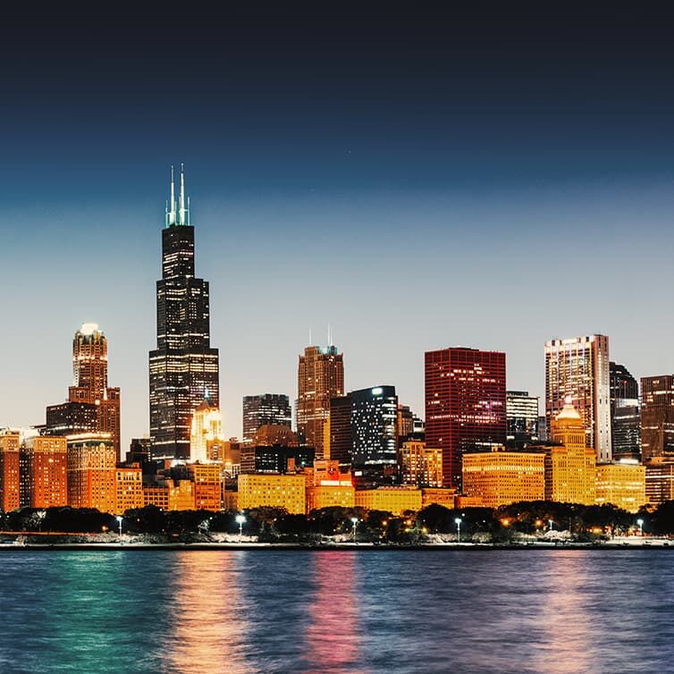 Flights to Chicago Skyline of Chicago
