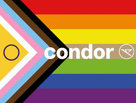 Rainbow LGBTQ+ colours on Condor flag. 