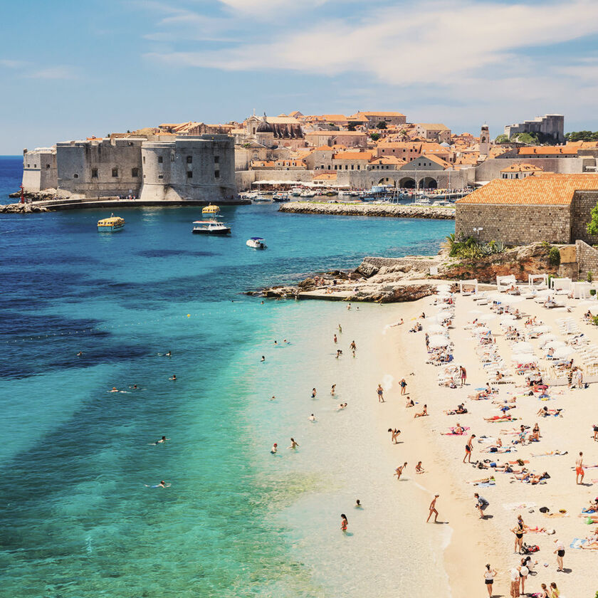 Crystral blue water and beach of Dubrovnik.