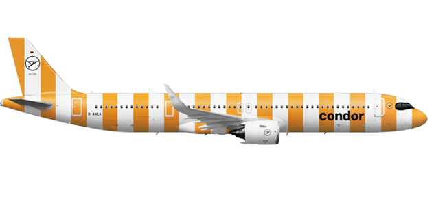 Lateral perspective of an airplane in a striped look.